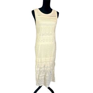 NWOT TAHARI CREAM CROCHET MIDI DRESS PERFECT FOR SUMMER/BEACH/POOL SIZE LARGE